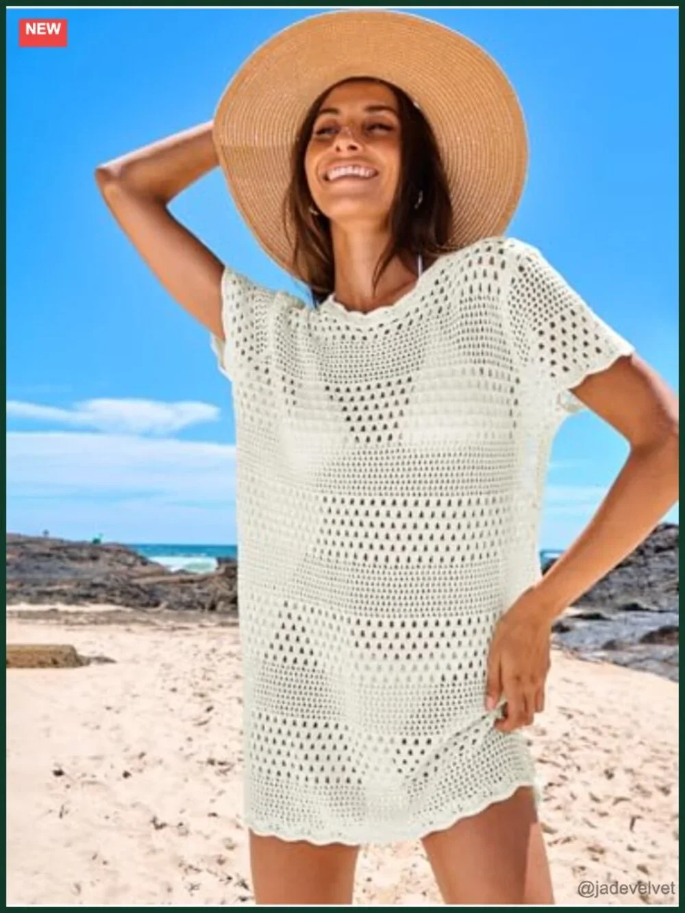 Mesh Knit Crochet Hollow Out Swimsuit Cover Up Pullover Dress